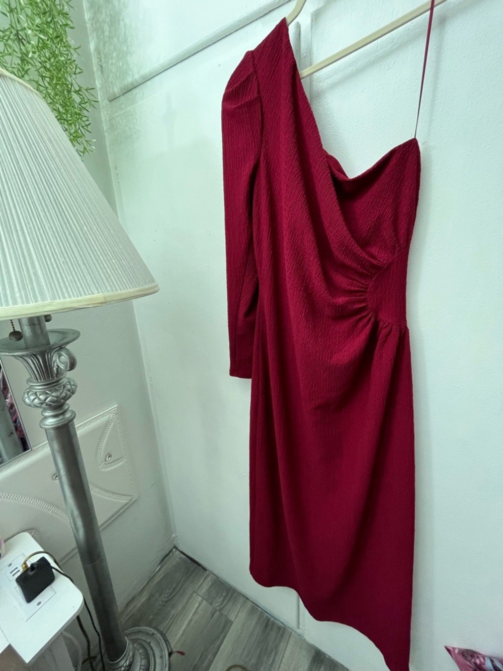 Asymmetric One-Shoulder Red Midi Dress
